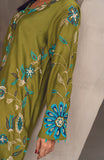Raya Olive Green Khaadi Silk Kurta Set