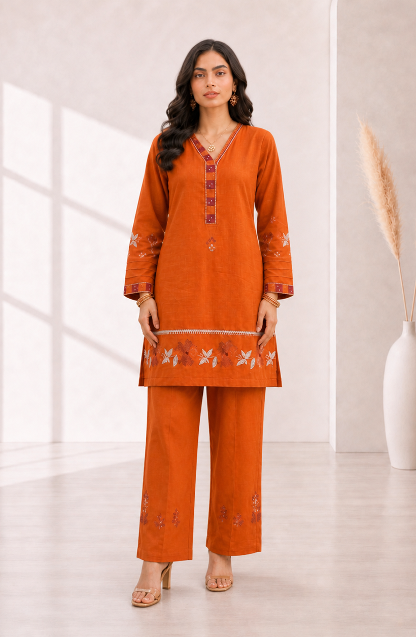 Orange Embroidered Suit