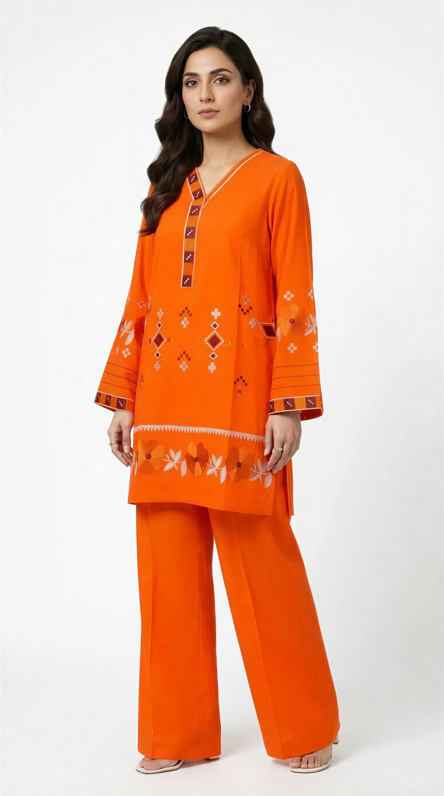 Orange Embroidered Suit