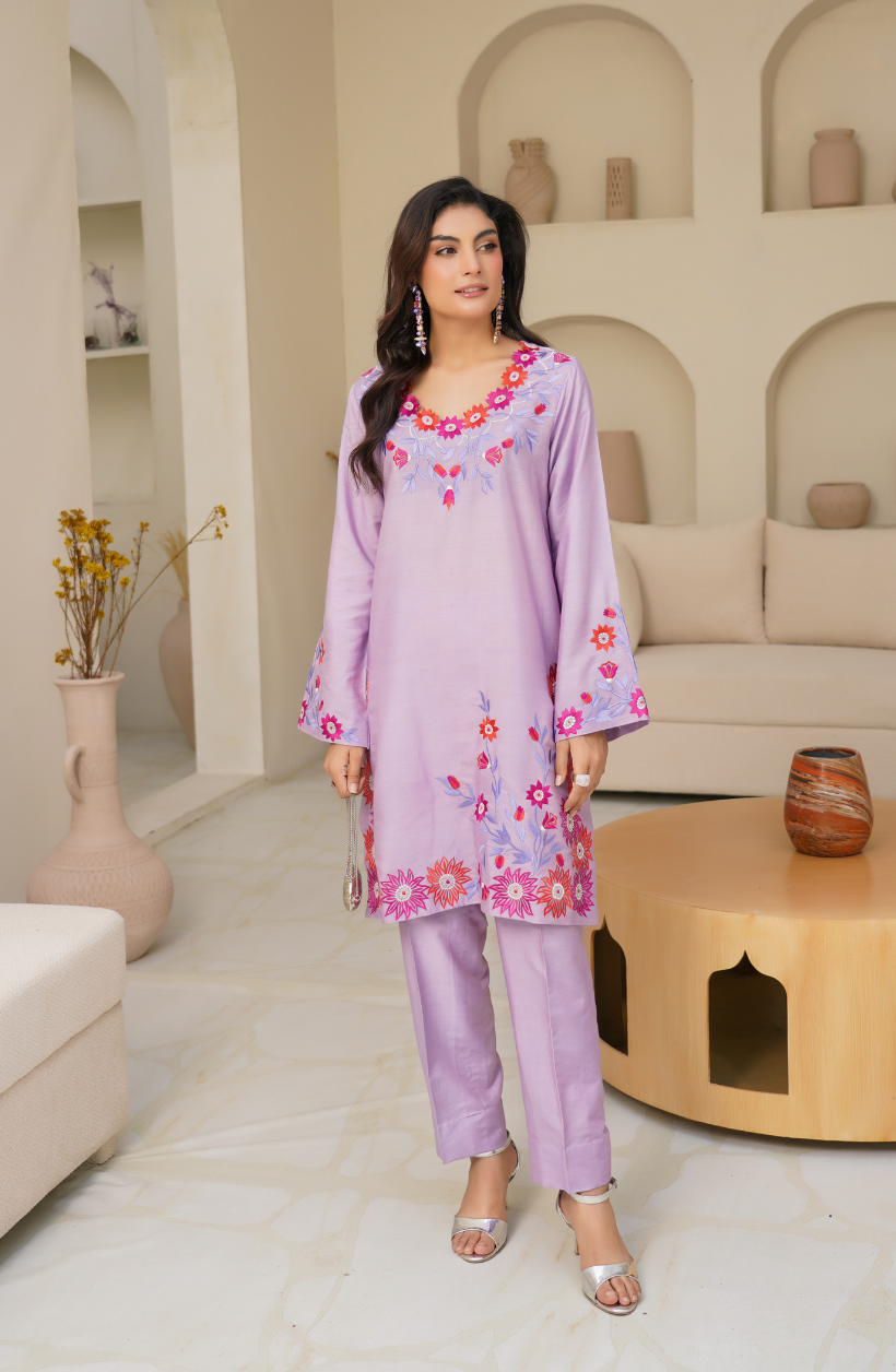 Lilac Blossom Embroidered Set