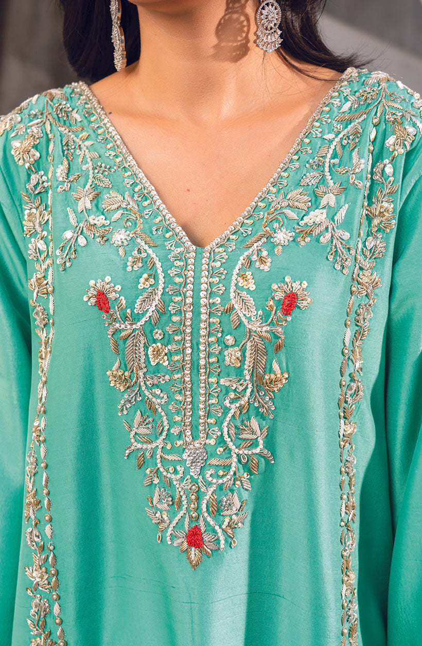 Raya Sea Green Rawsilk Dress