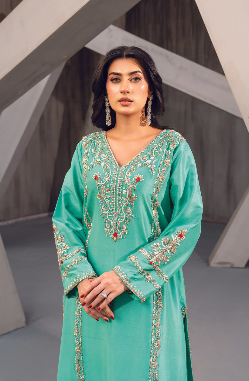Raya Sea Green Rawsilk Dress