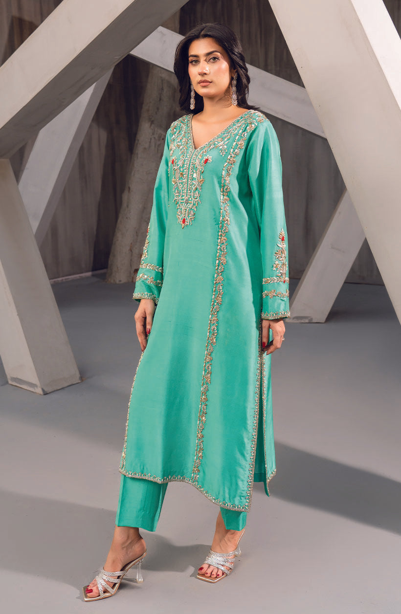 Raya Sea Green Rawsilk Dress
