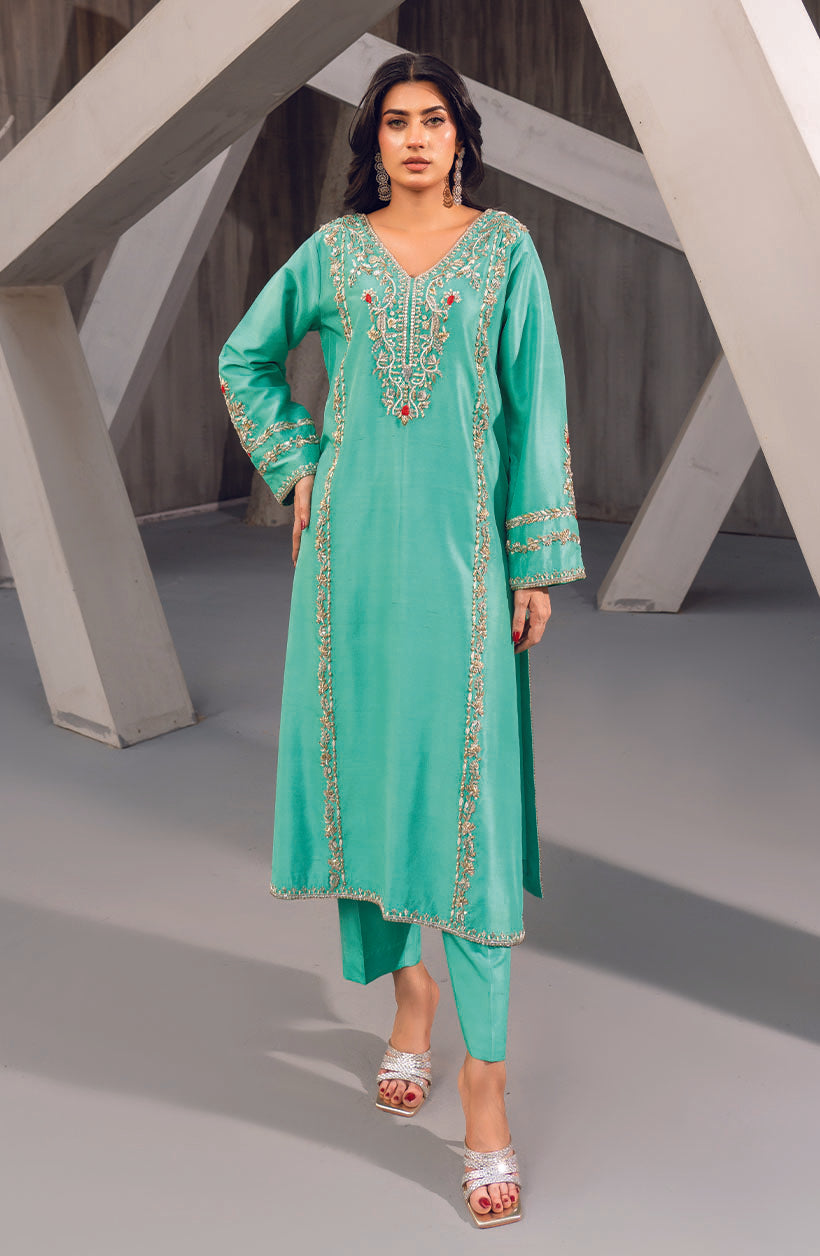Raya Sea Green Rawsilk Dress