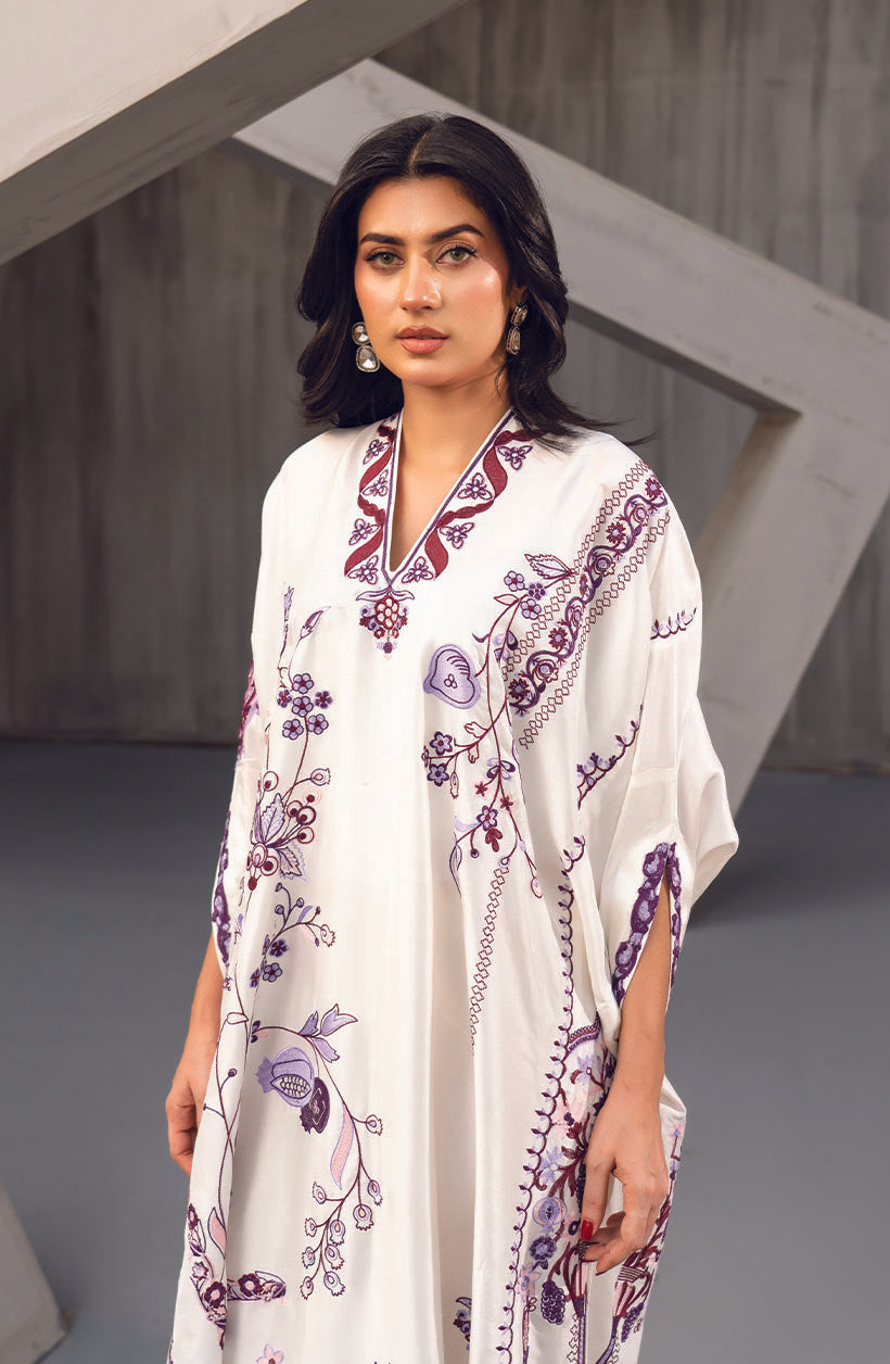 Lina Kaftan White Khaadi Silk Kaftan Dress