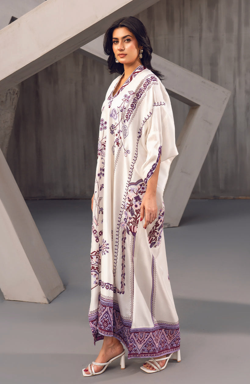 Lina Kaftan White Khaadi Silk Kaftan Dress
