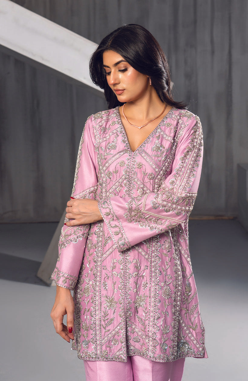 Short Raya Lilac Pink Rawsilk Dress