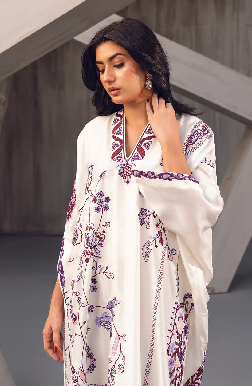 Lina Kaftan White Khaadi Silk Kaftan Dress