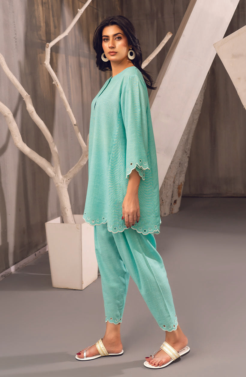 Zee Top Ice Blue Summer Karandi Set