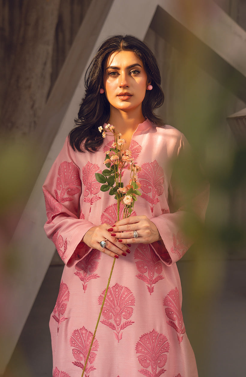Lina Rose Pink Korean Rawsilk Dress