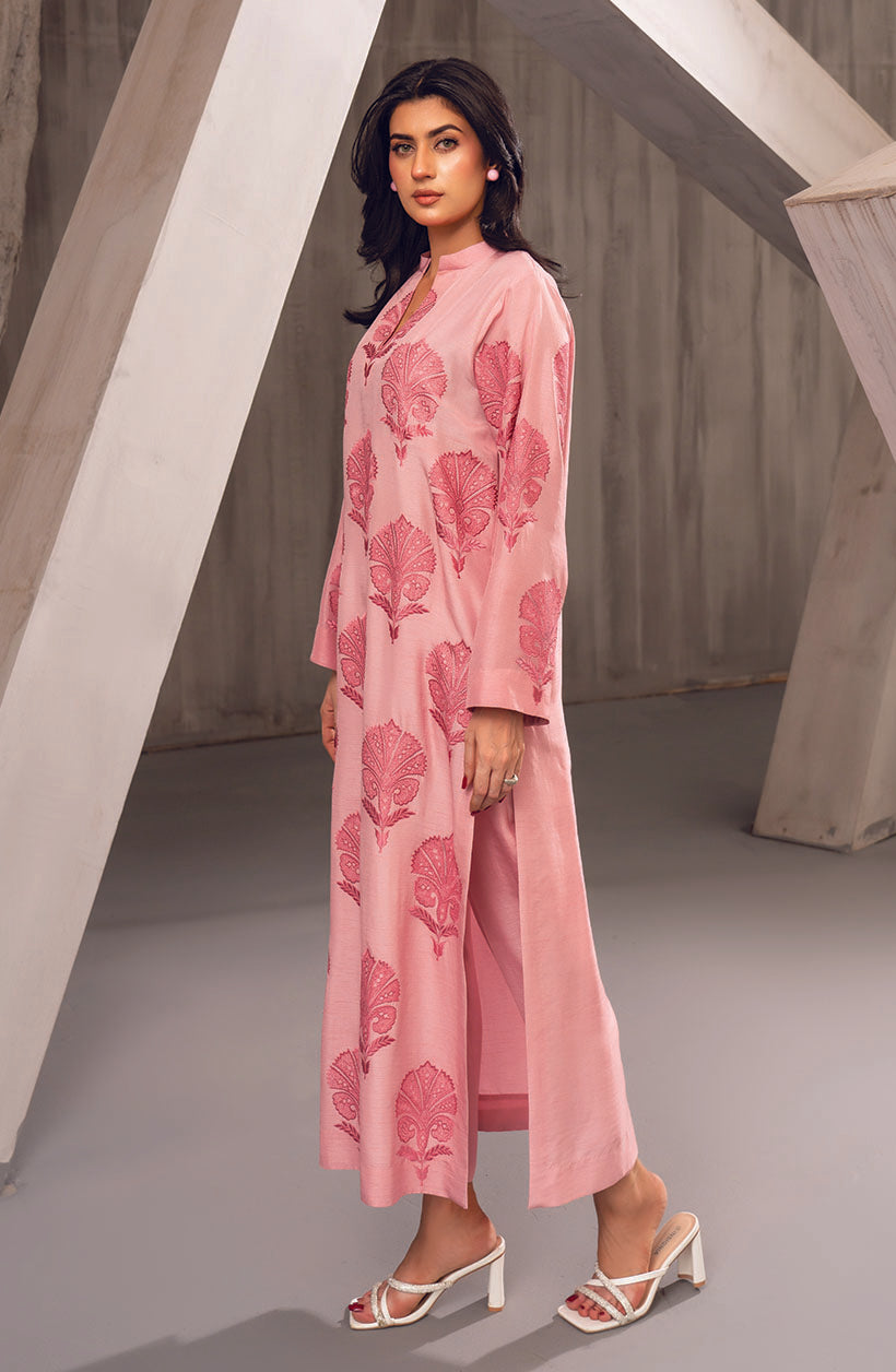 Lina Rose Pink Korean Rawsilk Dress