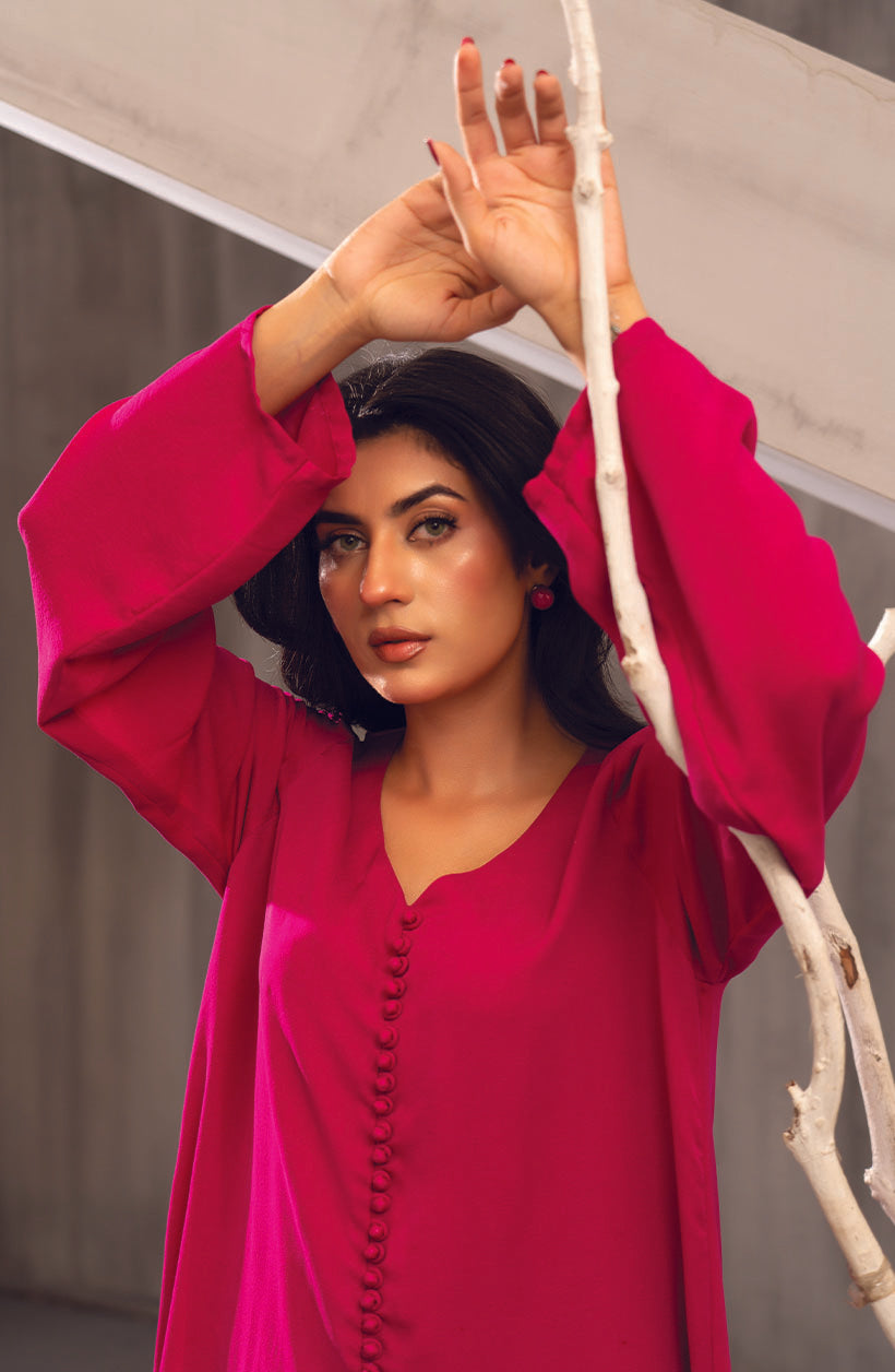 Lina Fuchsia Pink Georgette Chiffon Dress