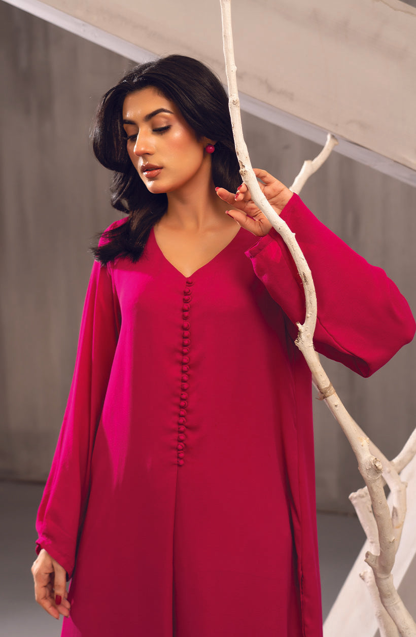 Lina Fuchsia Pink Georgette Chiffon Dress