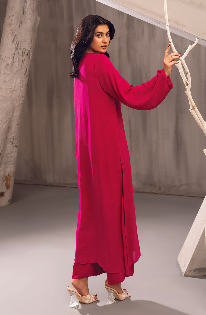 Lina Fuchsia Pink Georgette Chiffon Dress