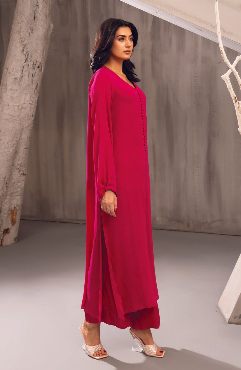 Lina Fuchsia Pink Georgette Chiffon Dress