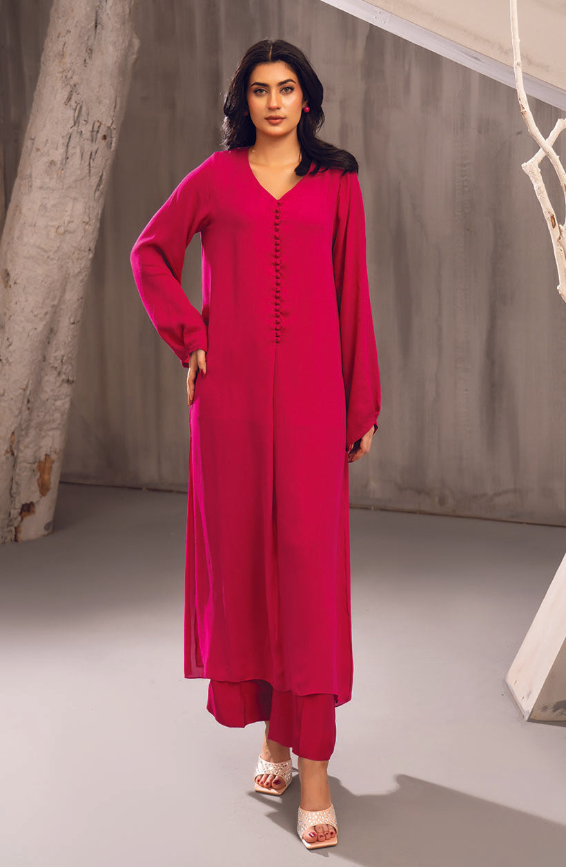Lina Fuchsia Pink Georgette Chiffon Dress