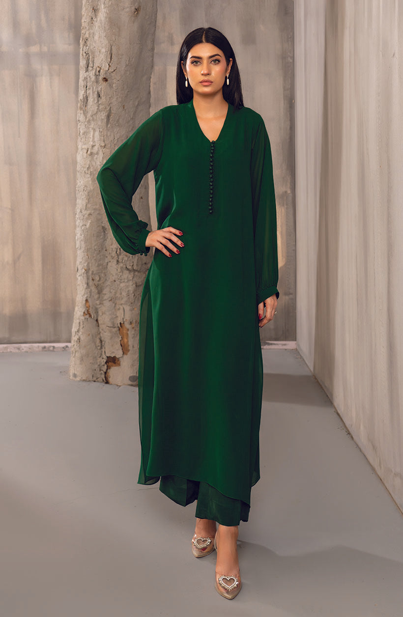 Lina Emerald Green Georgette Chiffon Dress