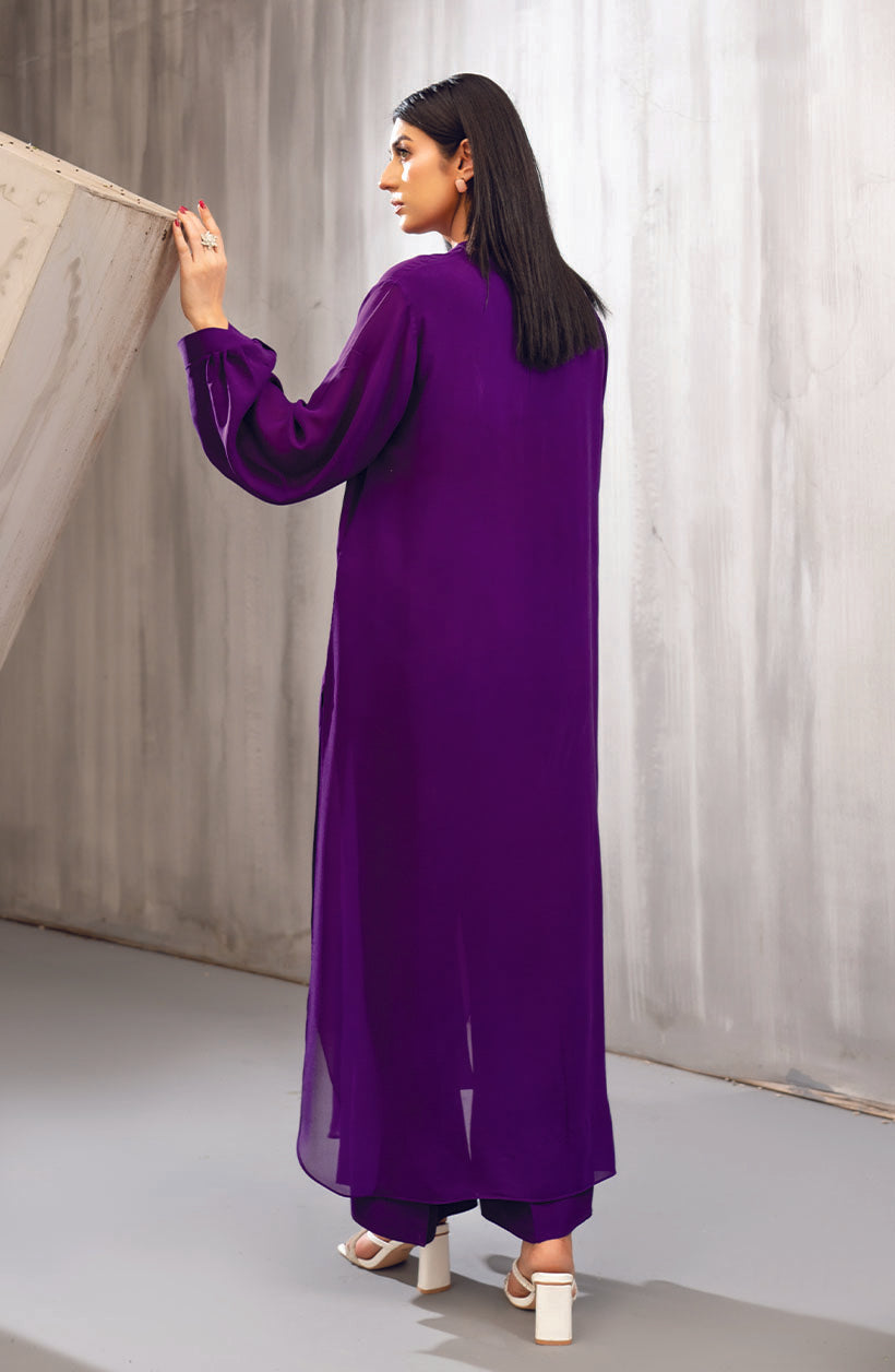 Lina Purple Georgette Chiffon Dress