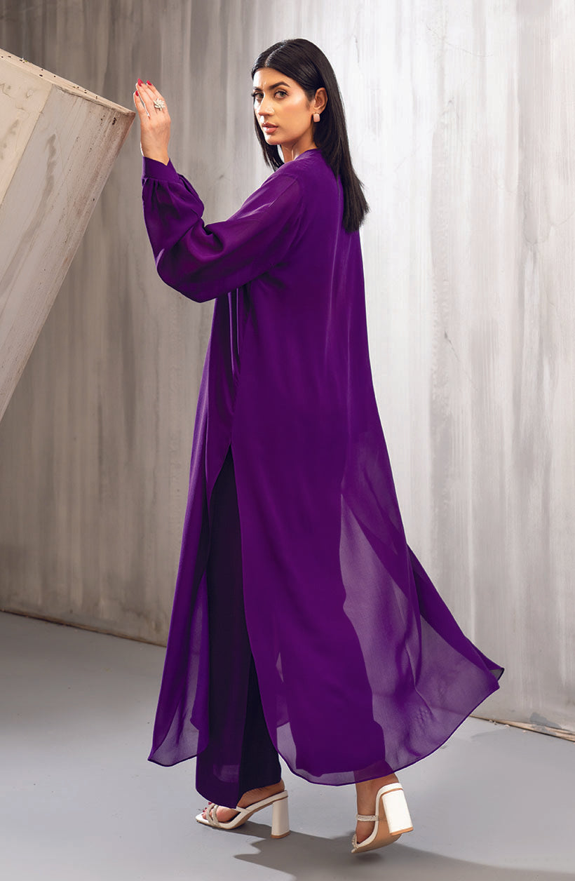 Lina Purple Georgette Chiffon Dress