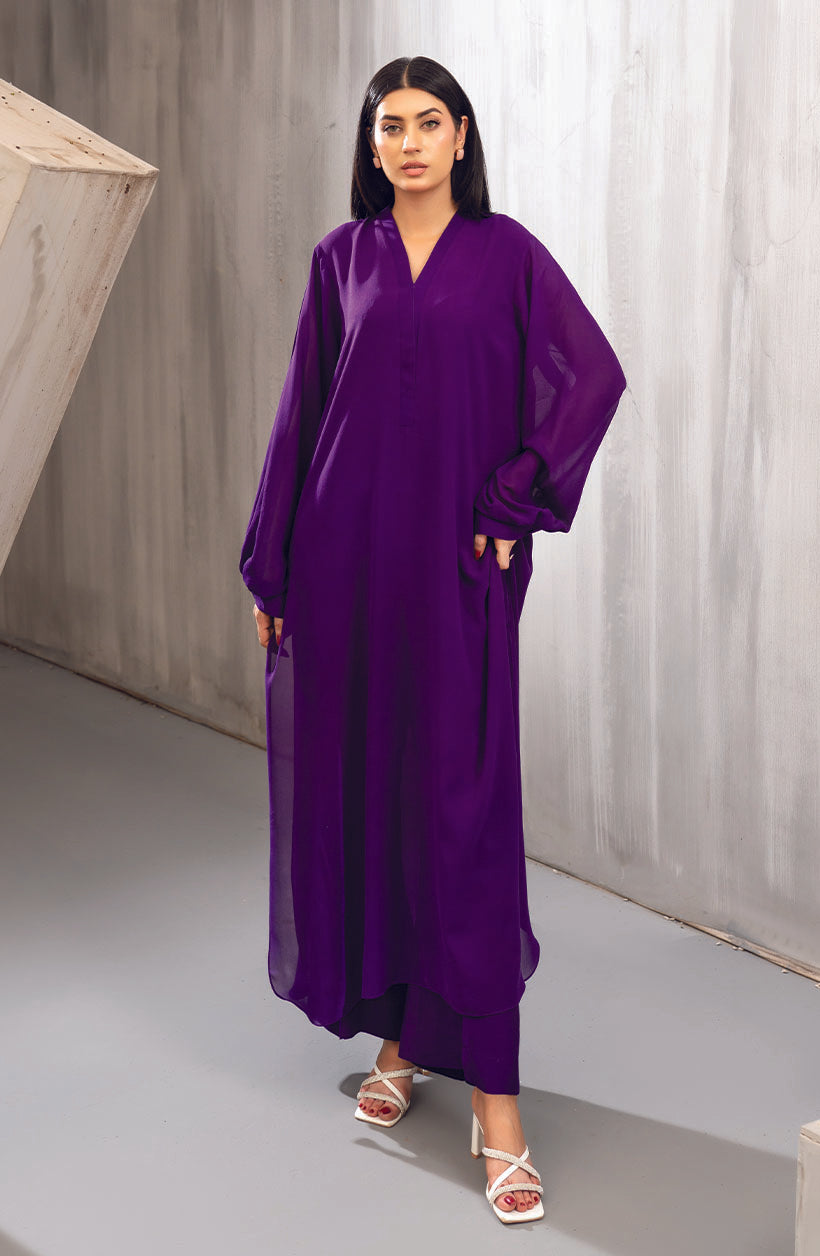 Lina Purple Georgette Chiffon Dress