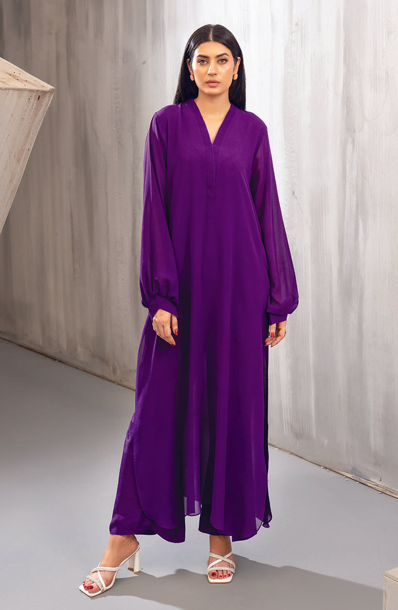 Lina Purple Georgette Chiffon Dress