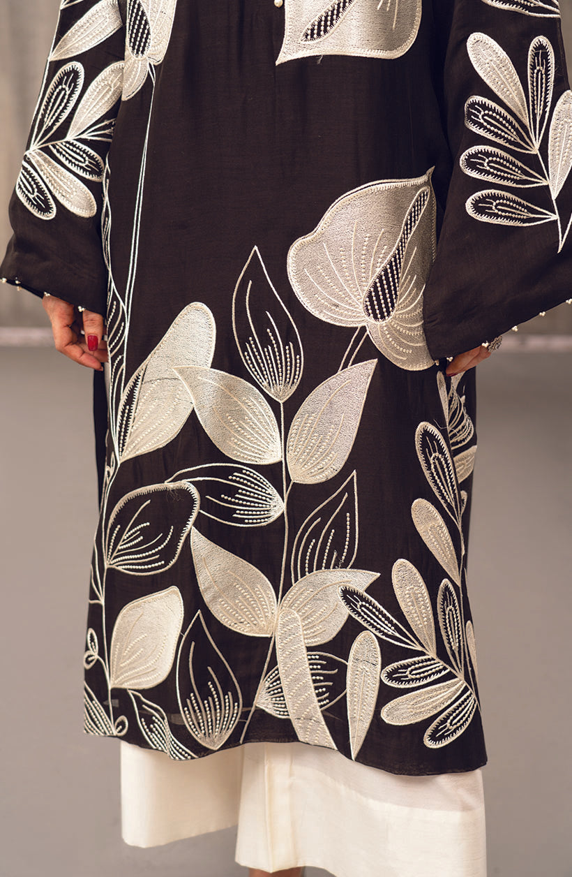 Raya Black Cora Cotton Kurta