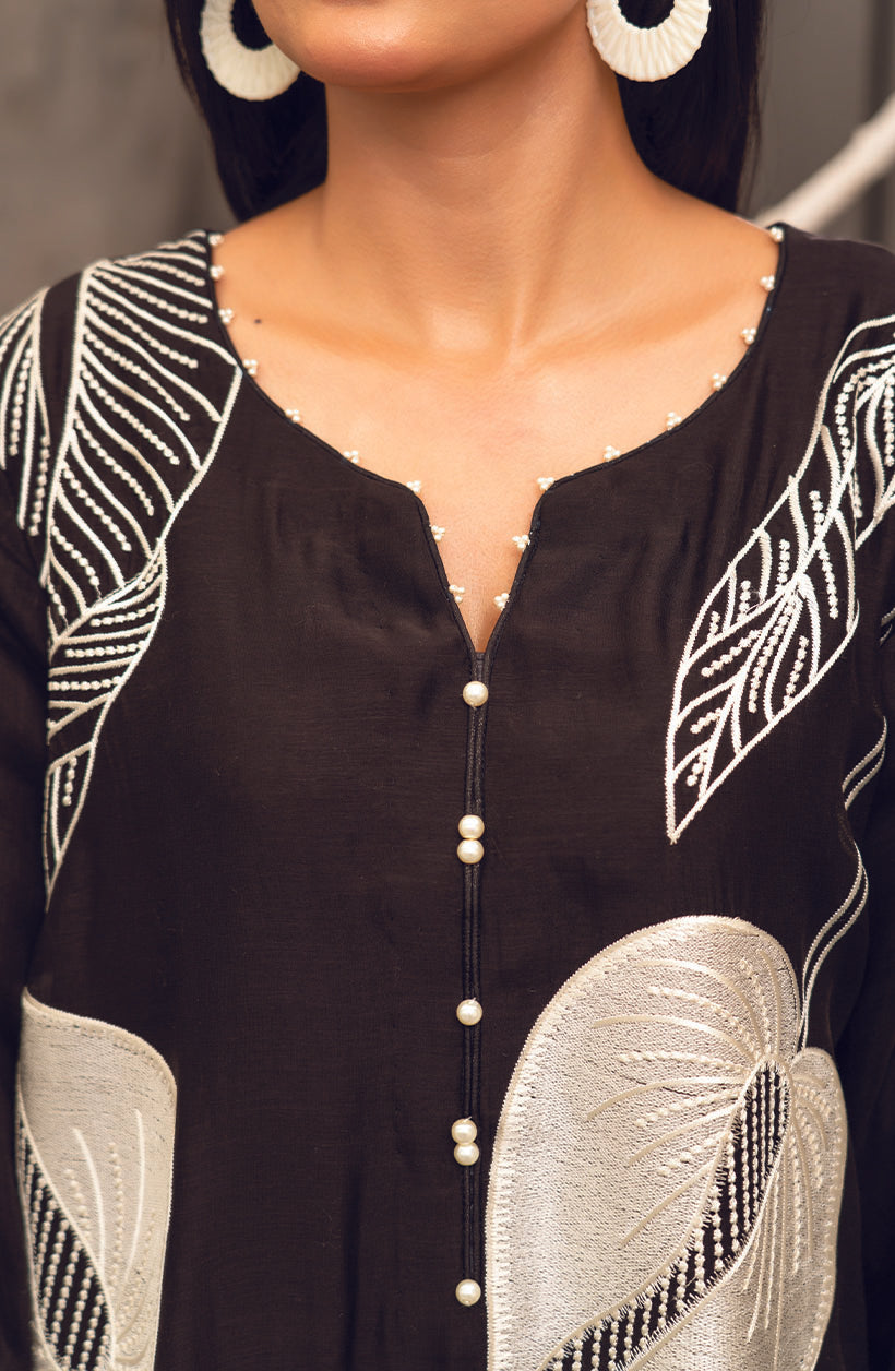 Raya Black Cora Cotton Kurta