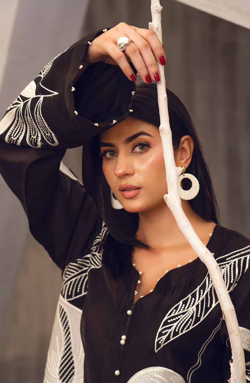Raya Black Cora Cotton Kurta
