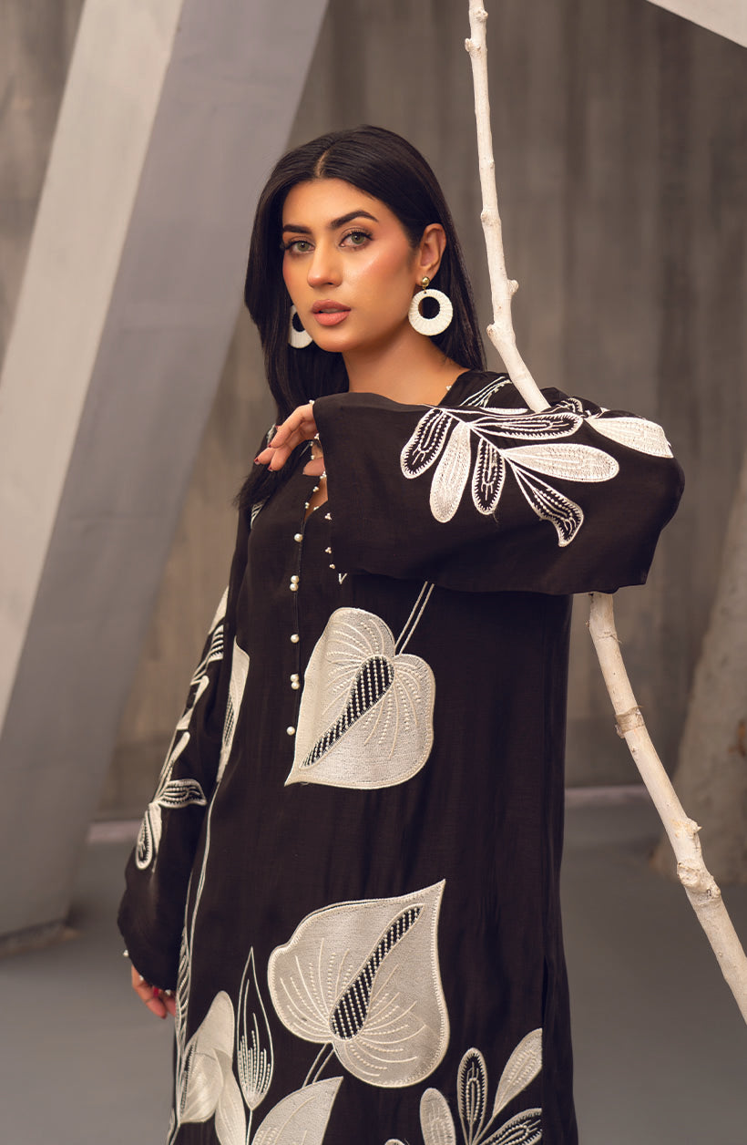 Raya Black Cora Cotton Kurta
