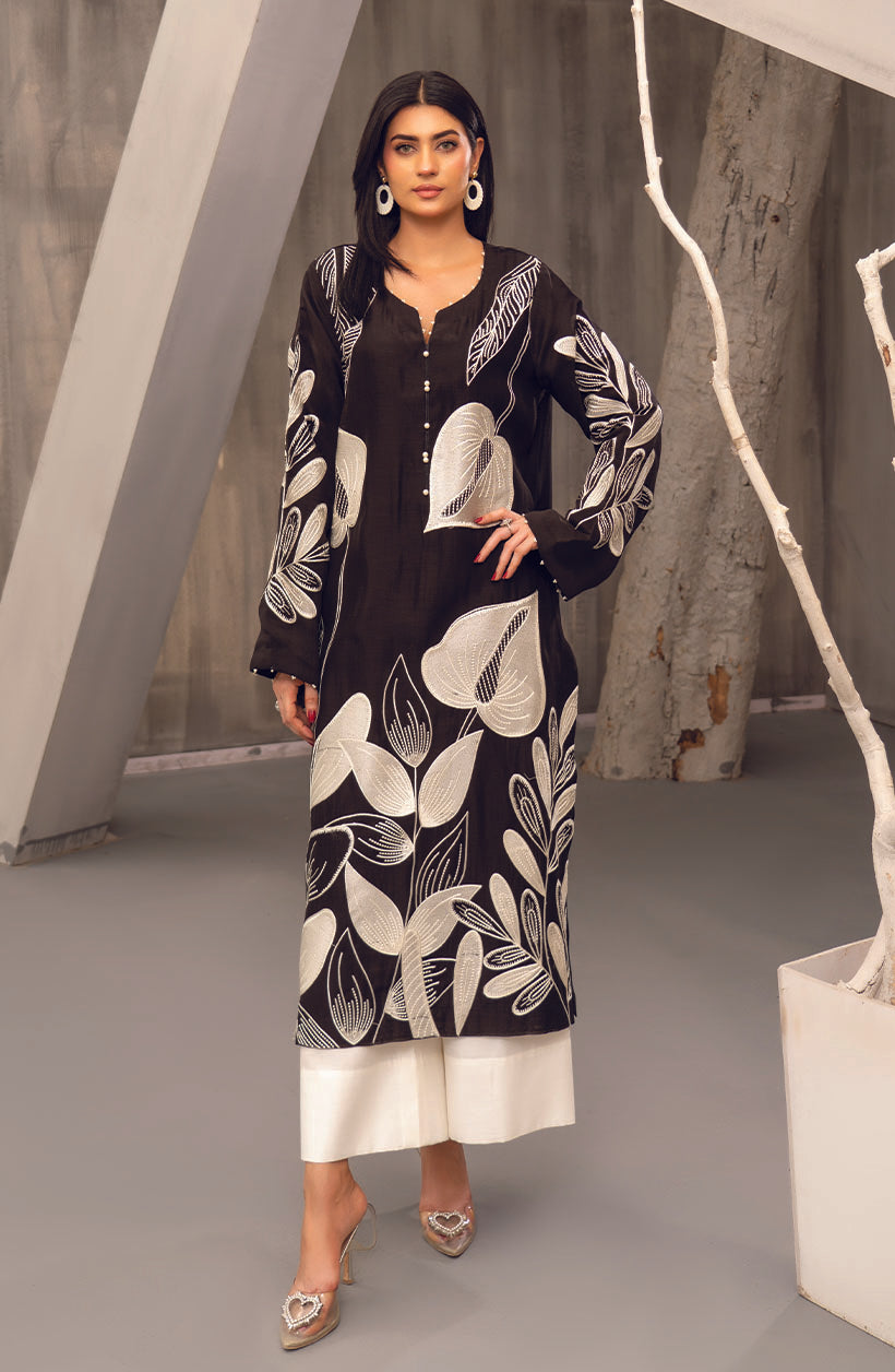 Raya Black Cora Cotton Kurta