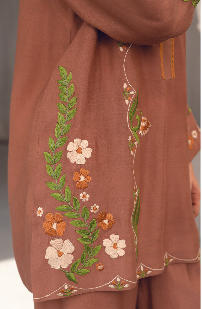 Coffee Brown Embroidered Set