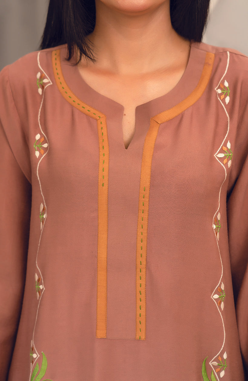 Coffee Brown Embroidered Set