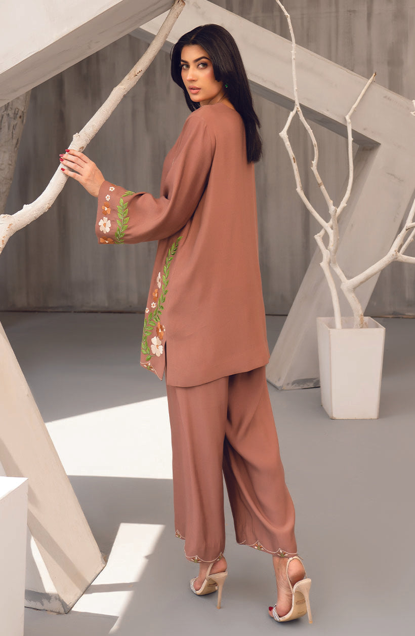 Coffee Brown Embroidered Set