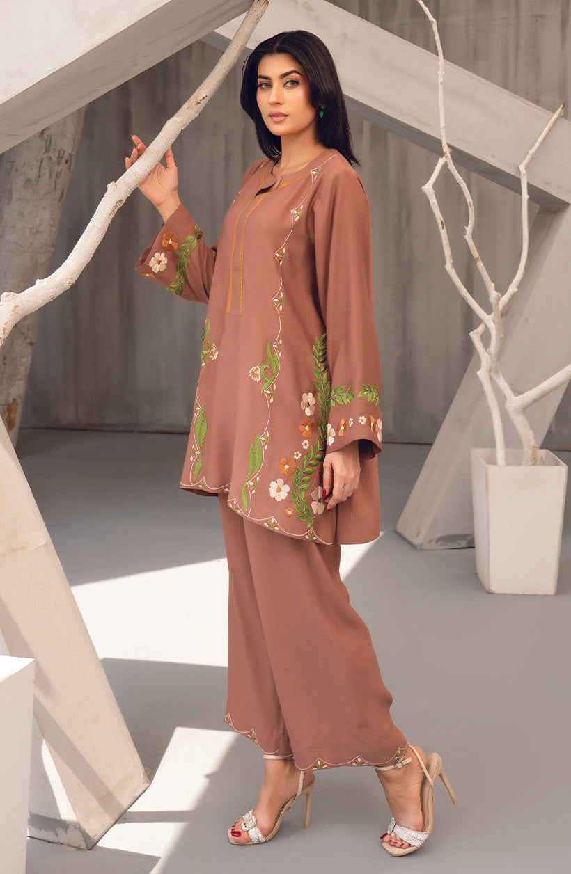 Coffee Brown Embroidered Set