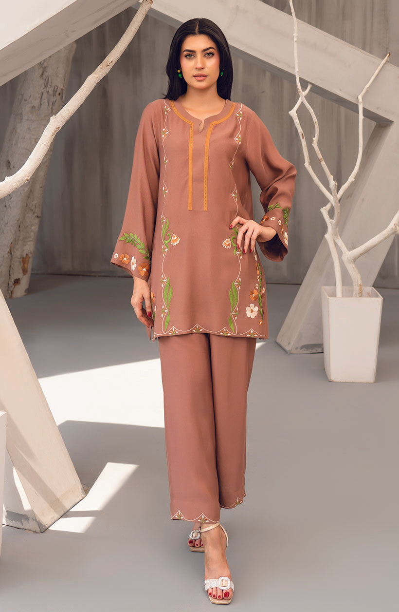 Coffee Brown Embroidered Set