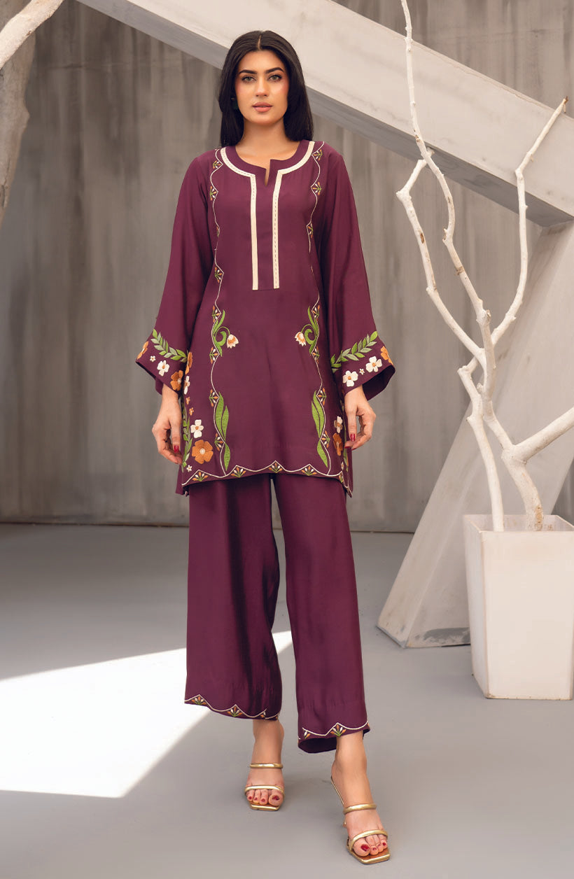 Zee Top Purple Khaadi Silk Kurta Set
