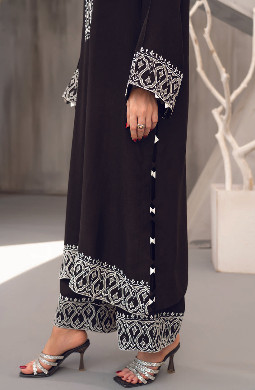 Raya Black Khaadi Silk & Cora Cotton Kurta Set
