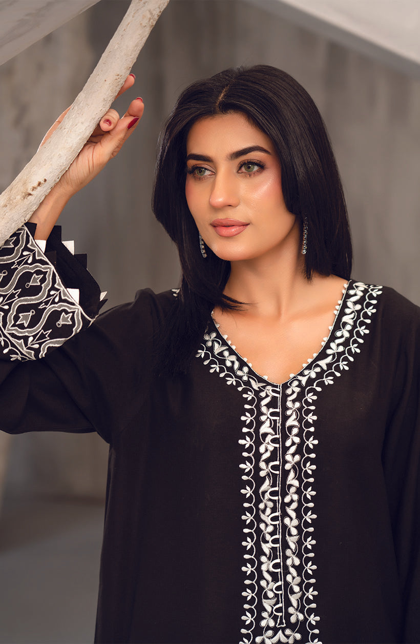 Raya Black Khaadi Silk & Cora Cotton Kurta Set
