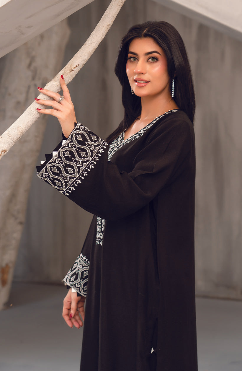 Raya Black Khaadi Silk & Cora Cotton Kurta Set
