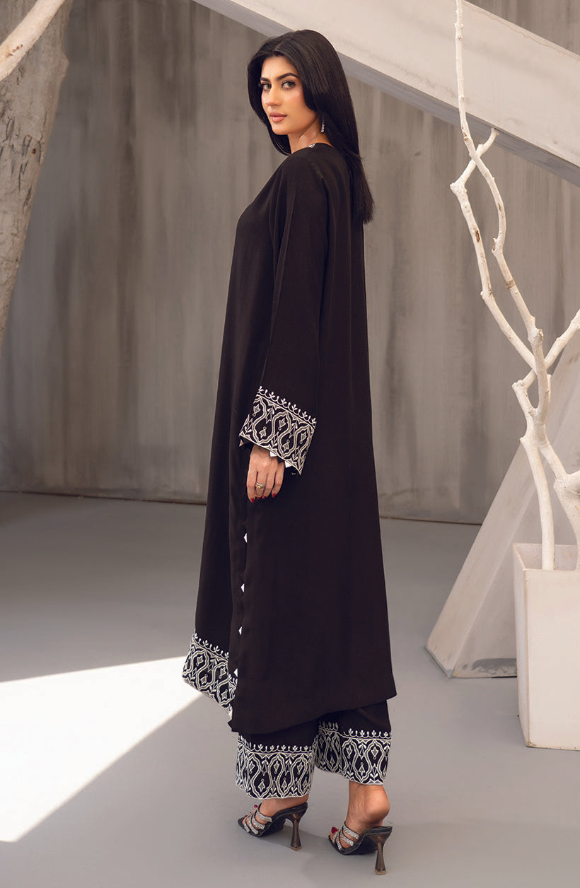 Raya Black Khaadi Silk & Cora Cotton Kurta Set