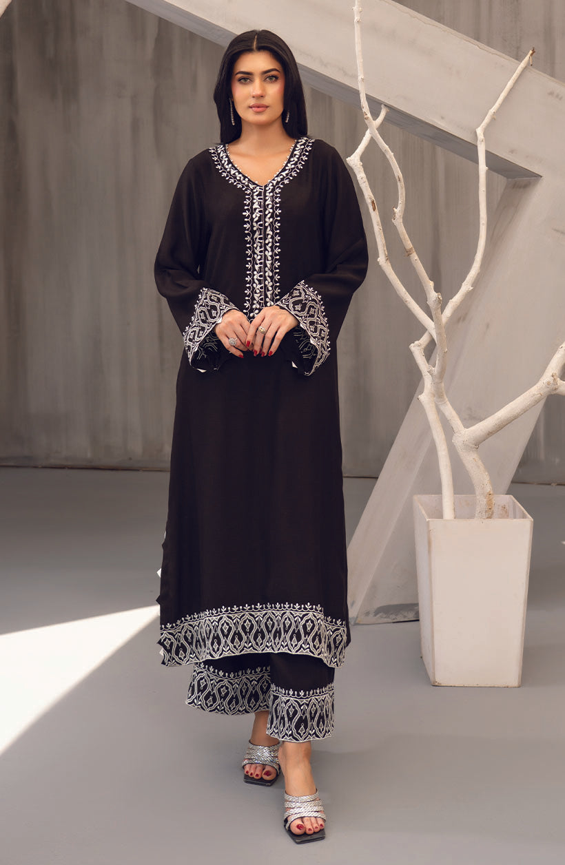 Raya Black Khaadi Silk & Cora Cotton Kurta Set