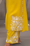 Long Raya Mustard Yellow Khaadi Silk Kurta Set