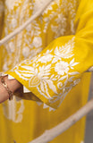Long Raya Mustard Yellow Khaadi Silk Kurta Set