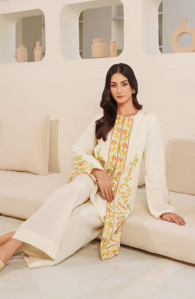 Warm Ivory Embroidered 3-Piece Set