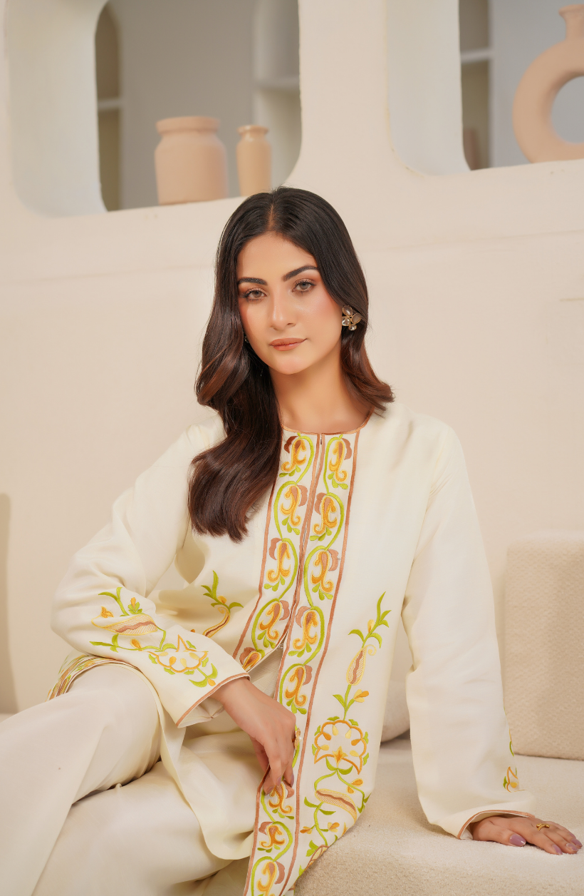 Warm Ivory Embroidered 3-Piece Set
