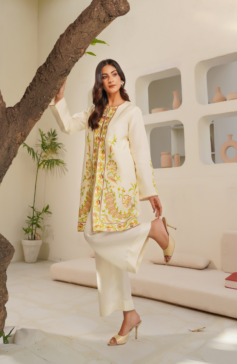 Warm Ivory Embroidered 3-Piece Set
