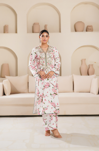 2 Piece - Adda Work Printed Embroidered  Suit - LW25-22