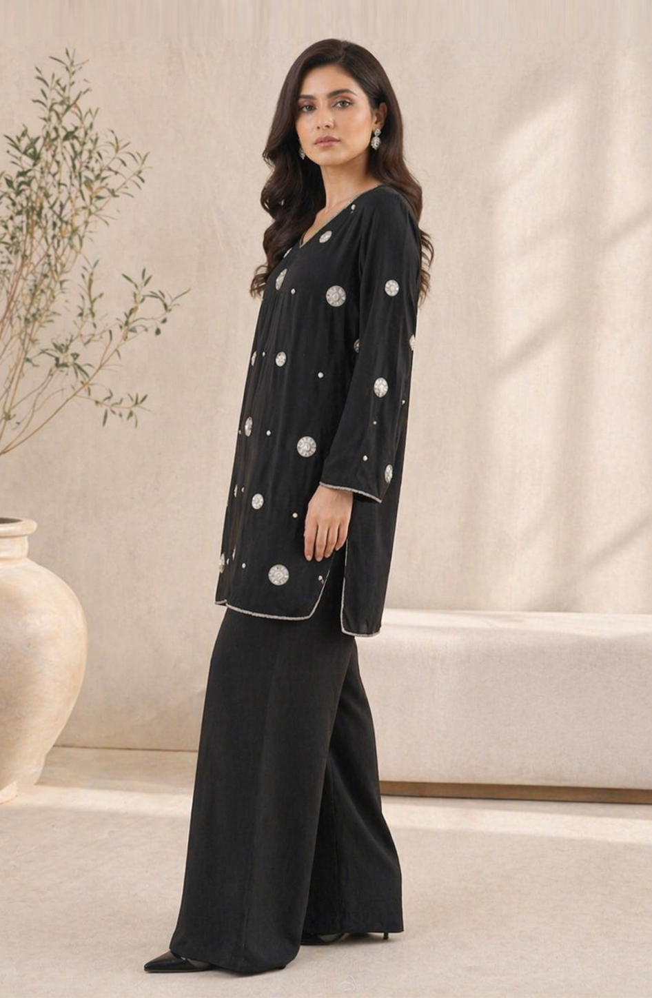Adda Work Black Khaddi Silk 2-Piece Suit