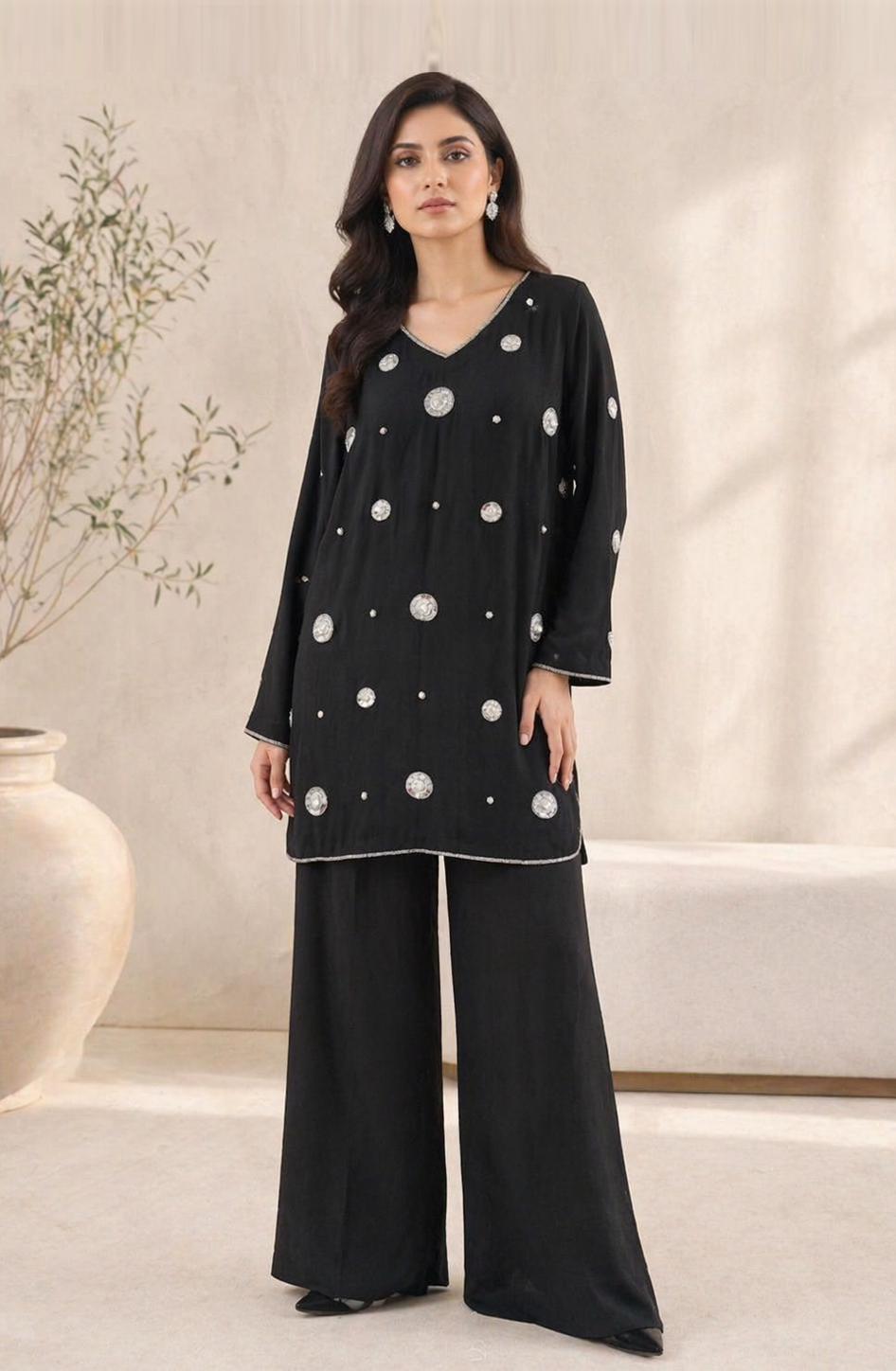 Adda Work Black Khaddi Silk 2-Piece Suit