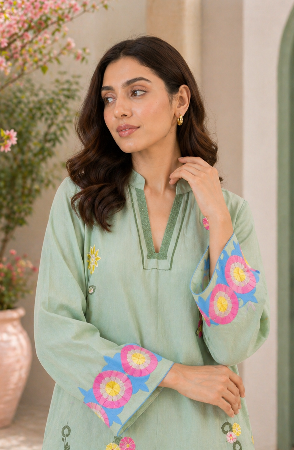 Embroidered Sea Green 2-PieceSuit